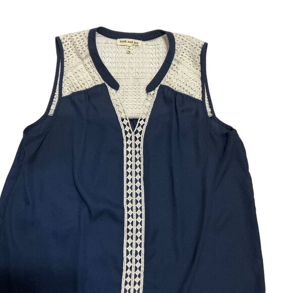 Sleeveless Sheer Tank Top Blouse Size PM Lace V-Neck Blue White - Picture 4 of 7